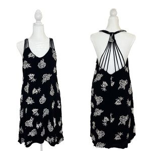 Sequin Hearts Black Mini Dress with White Floral Embroidery